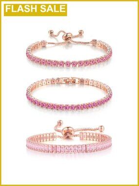 3-Piece Silver Plated Tennis Bracelet Set Cubic Zirconia CZ Dainty Adjustable